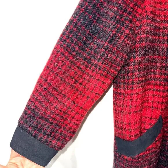 Vintage Woolrich Wool/Mohair Houndstooth Plaid Coat - Red/Black M - Picture 3 of 8